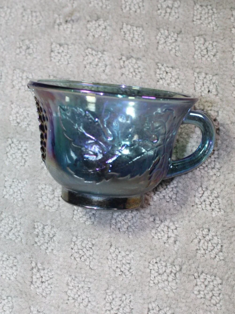 Vintage Indiana Glass Co Iridescent Blue Carnival Glass Punch Bowl & 12 Glasses